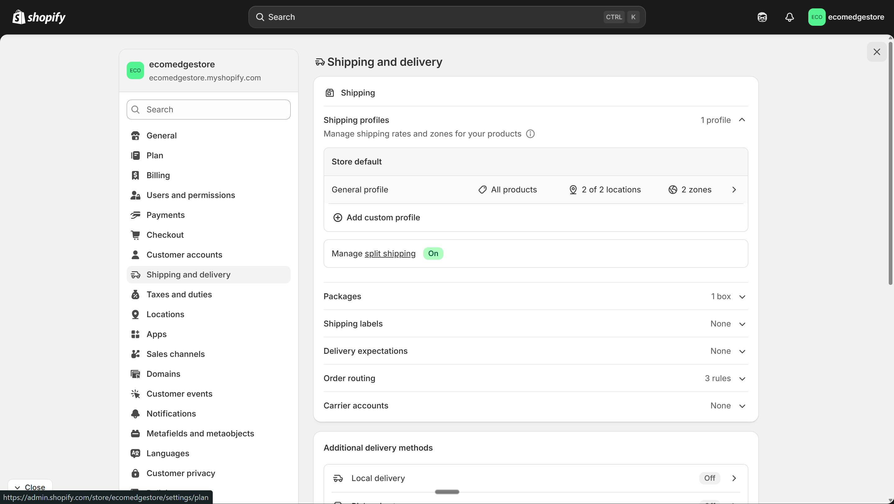Shipping and delivery overview — general profile